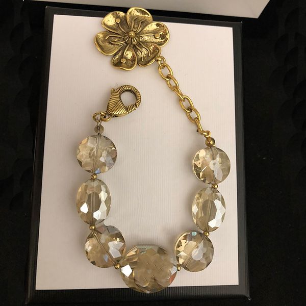 

classic retro crystal tennis bracelets for women fashion simple flower pendant bracelet letter printed adjustable bangle chain1020991, Golden;silver