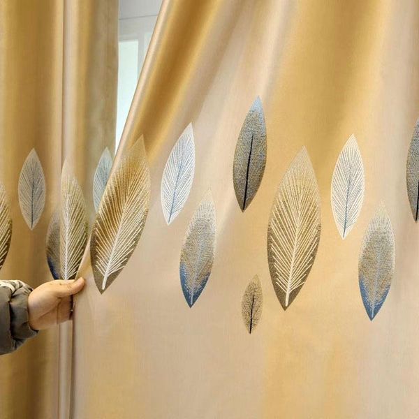 

curtain & drapes modern luxury double-sided jacquard leaves curtains high-end satin fabric blackout for living room and bedroom ag572#4