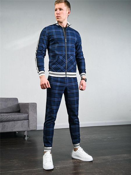 

men's tracksuits 2021 sell like cakes track suit sportswear lattice3d printing splicing two-piece run fitness clothes men autumn casual, Gray