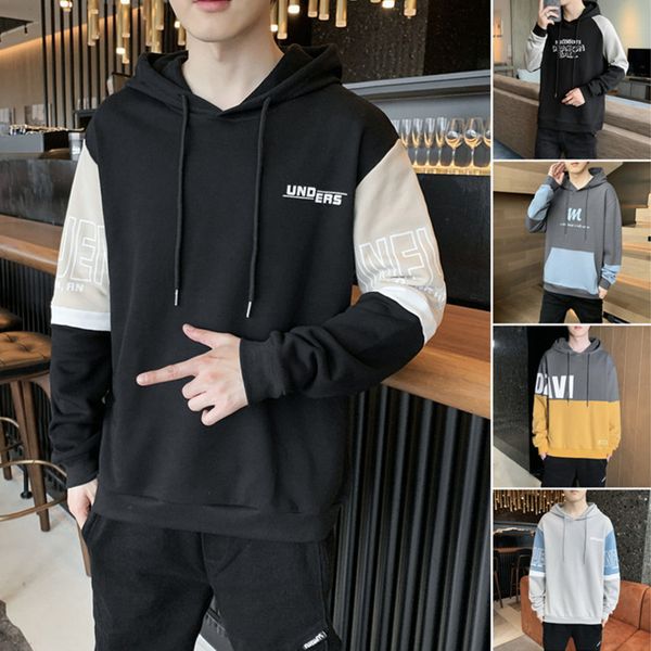 

new sweater autumn hooded fashion long sve t-shirt men's korean version pullover trend bottomed shirt personality leisure, Black