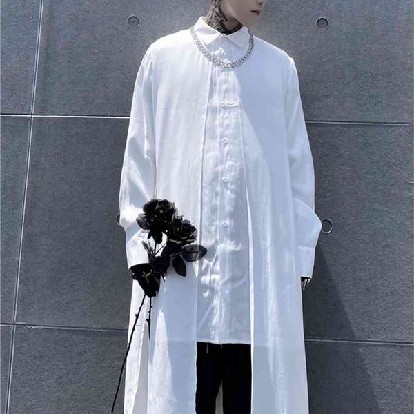 

yamamoto dark mid-length windbreaker shirt male fake two loose wild pure black long-sleeved jacket 210809, White;black