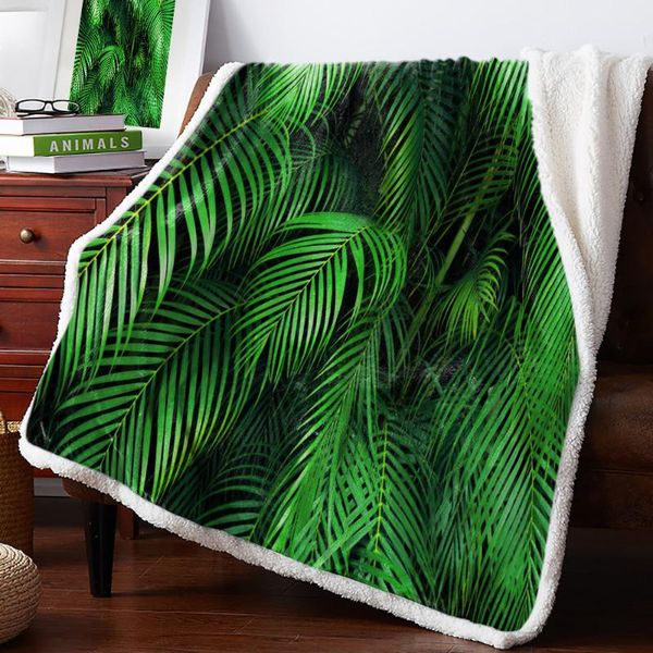 

blankets green leaves tropical jungle plant lamb flannel blanket super warm soft cashmere sherpa throw on sofa bed bedspread