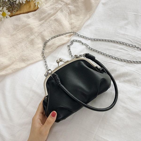 

shoulder bags 2021 vintage kiss lock shell bag for women fashion chain crossbody hobos cloud pu leather girls purses handbag