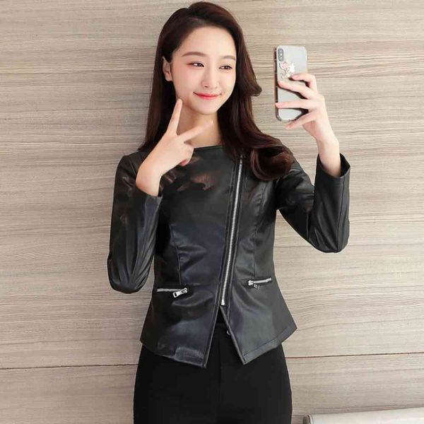 

leather jacket high fashion men belt spring and autumn clothes short slim fashion washed coat, Black