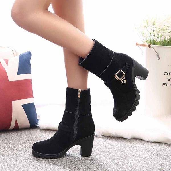

boots casual winter women nice fashion flock fold-down warm short autumn platform round toe snow botines, Black