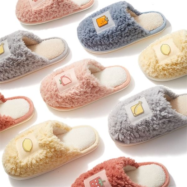

winter women soft plush home cotton shoes warm fruit house slippers ladies indoor slipper bedroom lovers couples floor slides y1120, Black