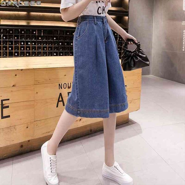 

casual streetwear wide leg denim womens short skirt loose straight high waist feminino plus size midi ladies jeans, White;black