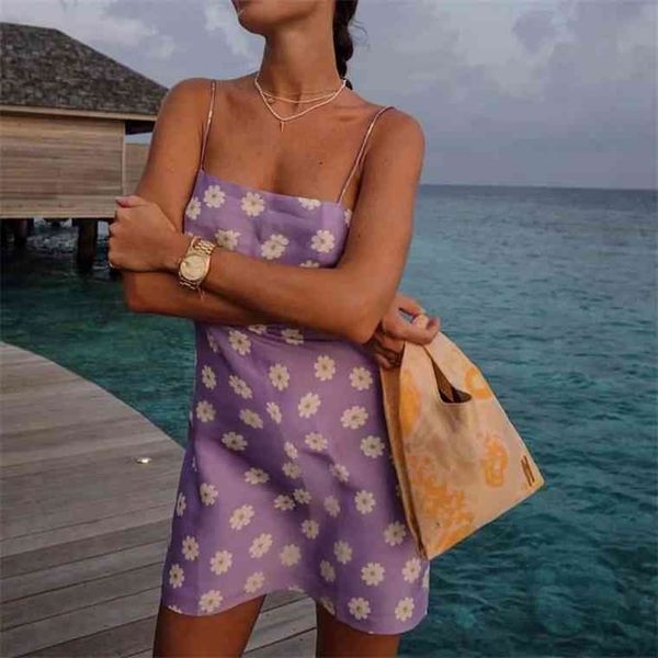 

sweet women purple floral dress 2021 summer fashion ladies vintage mini party female elegant strap dresses girls chic, Black;gray