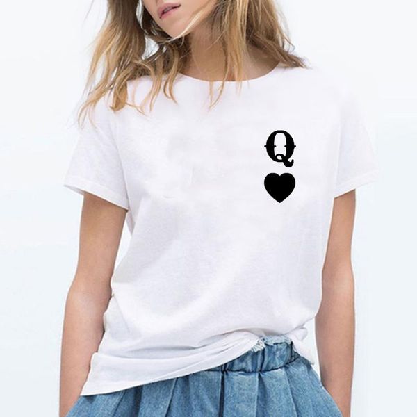 

women's t-shirt funny q heart queen women o-neck short sleeve tee shirt femme loose casual black white tshirt drop