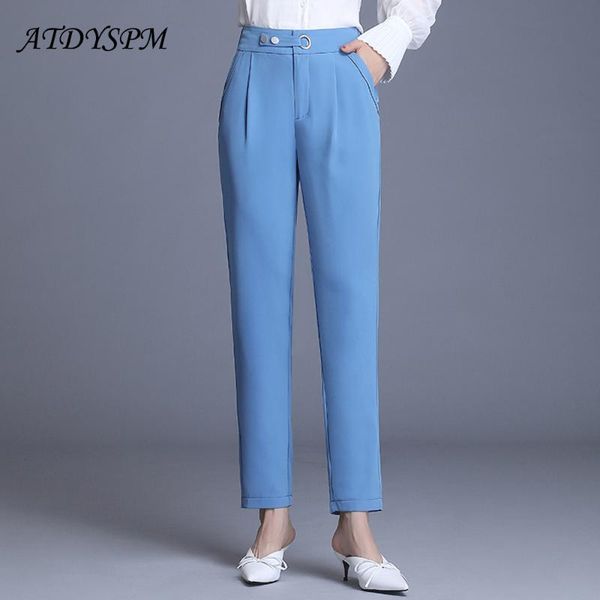 

women casual blue pant capris autumn ankle length backwaist elastic black office lady trousers female plus size pants women's &, Black;white