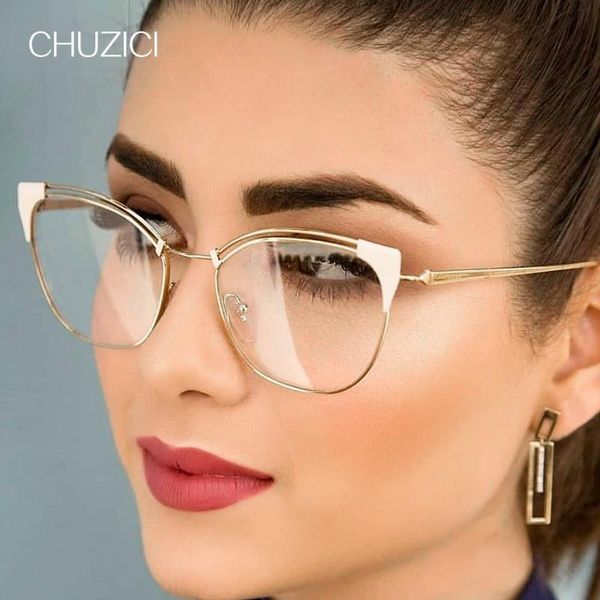 

fashion sunglasses frames chuzici cat eye metal retro glass frame 2021 arrival flat lens with myopia glasses for women uv400, Black