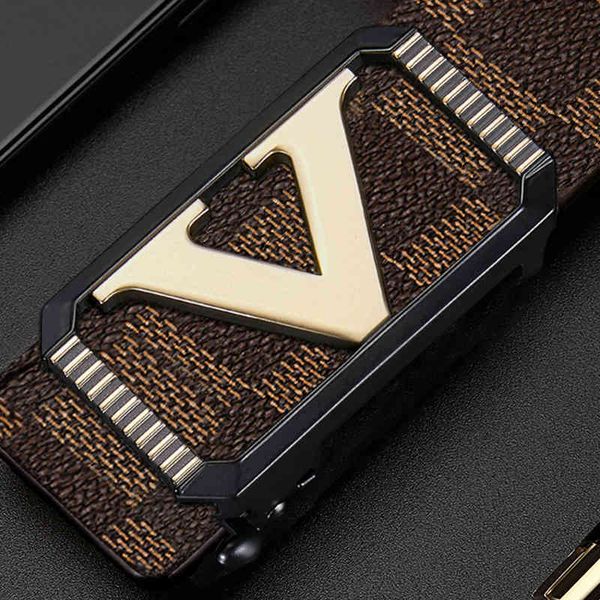 

brand belt new leather belt men's automatic buckle toothless and perforated v- korean fashion versatile trouser, Black;brown