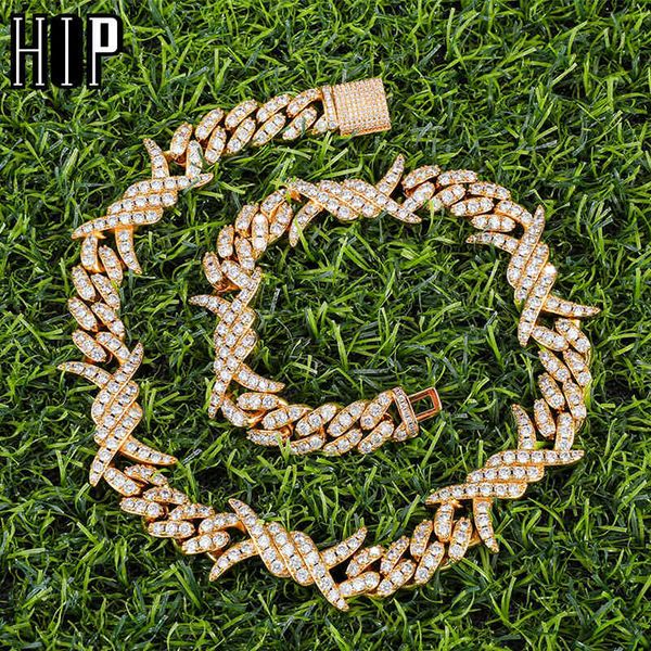 

hip hop 19mm iced out bling cz heavy rock thorns box buckle cuban link cubic choker necklaces for men jewelry with solid back x0509, Black