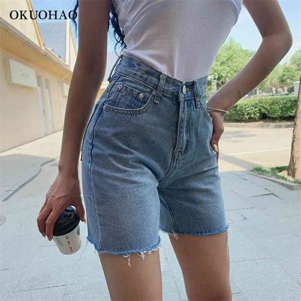 

high waist slim denim shorts bermuda plus size woman fashion tassel tight five-point washed female summer 210924, Blue