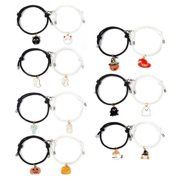 

charm bracelets 918f 2pcs love magnets attract halloween couple bracelet with pumpkin/ghost/hat pendant braided gift for men women, Golden;silver