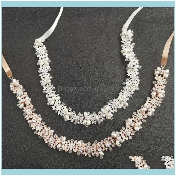 Jewelryslbridal sier renk gül altın kristal rhinestones düğün saçları başlıkları başlık gelin band nedime