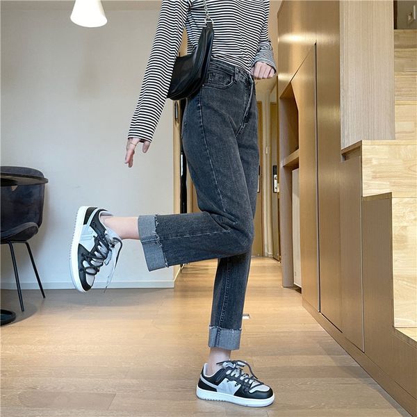 

women's jeans jeans high-legged, blue streetwear vintage fashion harajuku slacks straight odyt