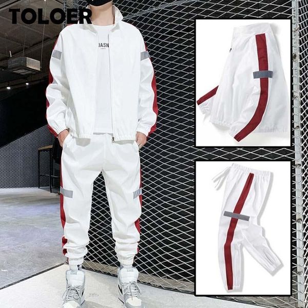 

jogging clothing mens tracksuit patchwork set men sportswear spring autumn hip hop sweatshirt+pants male casual jacket streetwear track suit, Black;red
