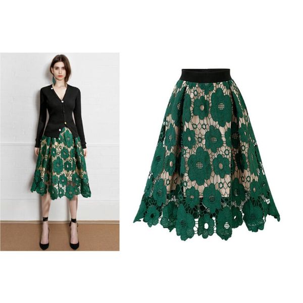 

skirts womens crotch lace knee length ladies soft stretch flared printed skater skirt clothing female jupe femme summer, Black