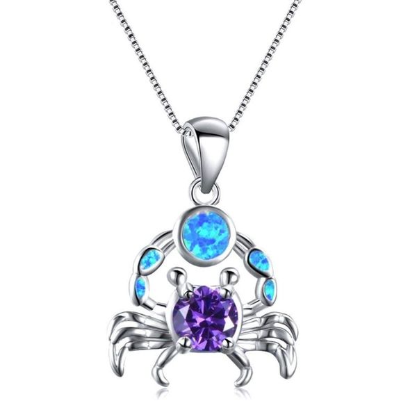 

pendant necklaces bohemian ethnic style purple round crystal crab animal necklace women blue opal chain boho jewelry 2021, Silver