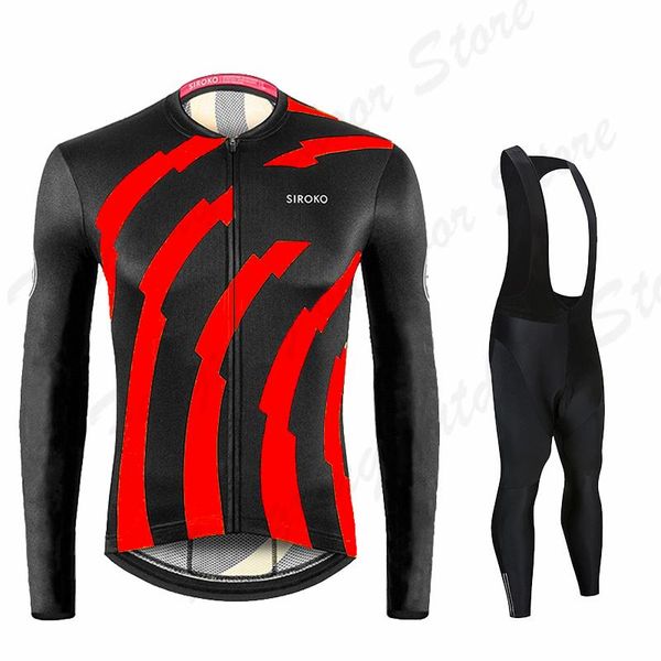 

racing sets 2021 siroko autumn long sleeve cycling jersey set bib pants ropa ciclismo bicycle clothing mtb bike uniform men's clothes, Black;blue