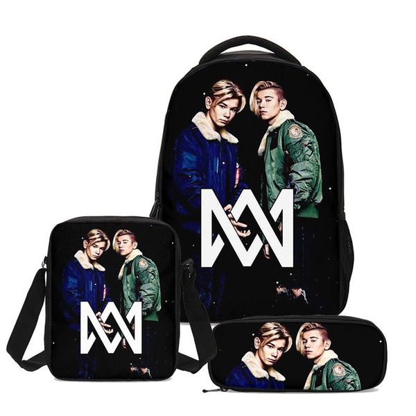 

backpack 3pcs/set portfolio school bags for boys girls hip hop style stars marcus and martinus prints backpacks bookbag casual daypacks