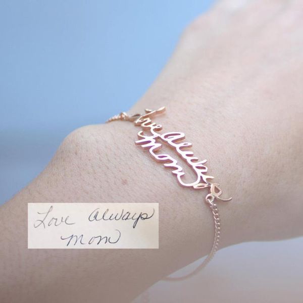 

link, chain rir handwriting bracelet custom actual jewelry signature memorial personalized keepsake gift mother's, Black