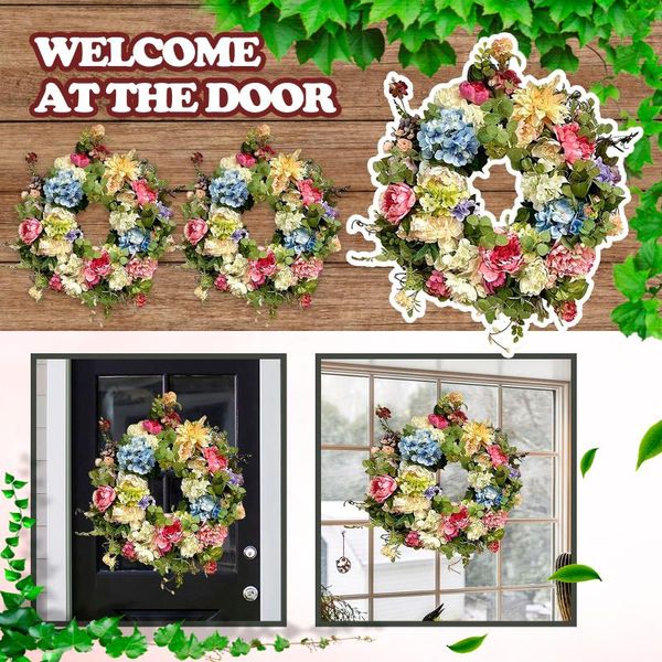 

decorative flowers & wreaths rainbow hydrangea front door decor wreath for window home decoration multifunctional welcome garland