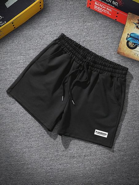 

men letter graphic drawstring waist shorts z5gk#, Black