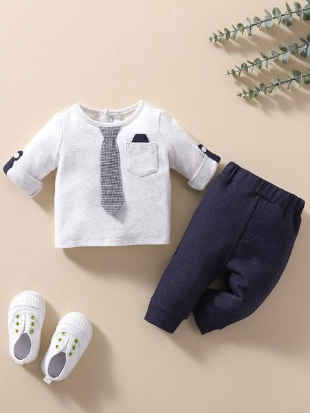 

baby houndstooth tie patched tee & sweatpants she, White