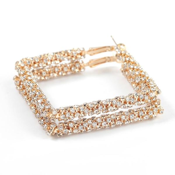 

hoop & huggie 2021 spring fashion metal square rhinestone earrings women's exaggerated party jewelry accessories, Golden;silver