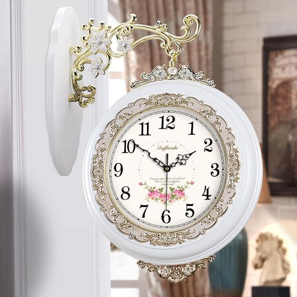 

wall clocks luxury clock double sided living room nordic quartz stylish wooden designs reloj pared decoration salon xx60wc
