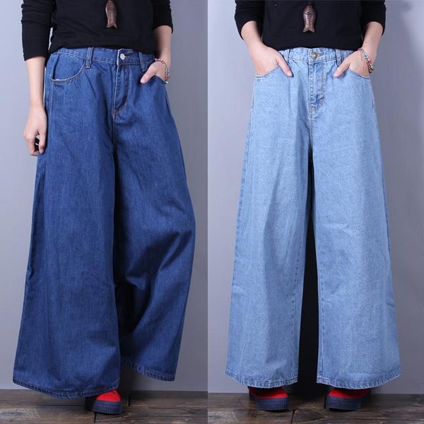 

women's jeans fashion pants for women wide leg trousers plus size xl-5xl summer elastic waist ankle length, Blue