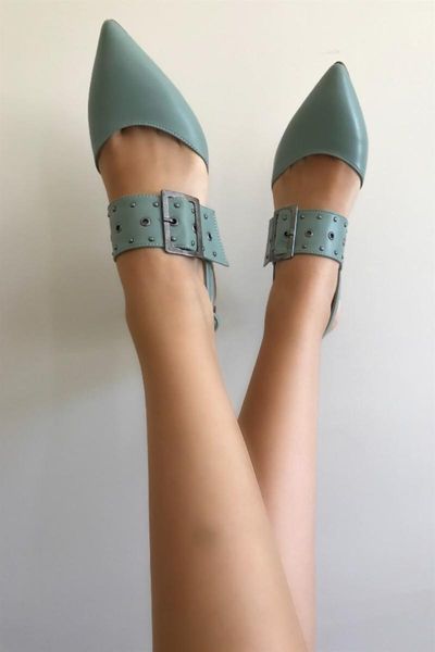 

dress shoes linda leather open back buckled mint green heels stiletto, Black