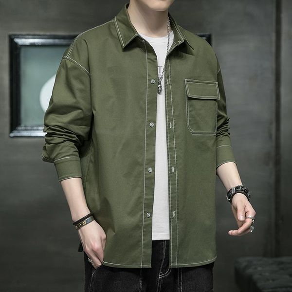 

men's casual shirts spring and autumn summer 2021 korean version of the trend pure cotton hong kong style japanese long-sleeved shirt t, White;black