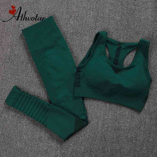 

athvotar 2 piece set women stripe seamless yoga workout fitness clothes for crop push up leggings gym, Red;black