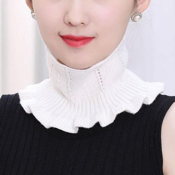 

scarves women's wool elastic protect cervical spine knit scarf winter ruffle fake collar neck guard warm pullover children's scarv, Blue;gray