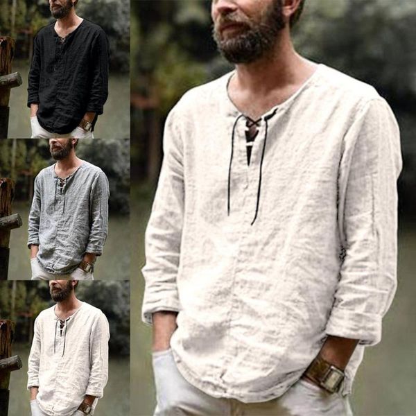 

men's t-shirts men clothing summer solid color t-shirt front lace up v neck thin casual tshirt pullover mens 3xl, White;black