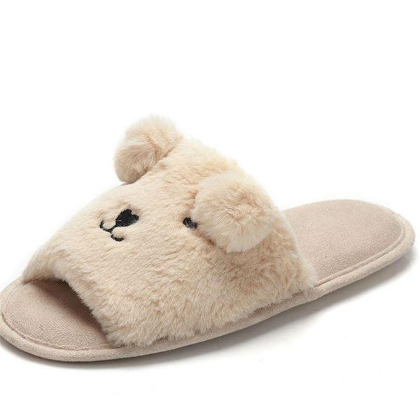

cute bear home slippers non-slip spring autumn open-toed pure color funny plush, Black