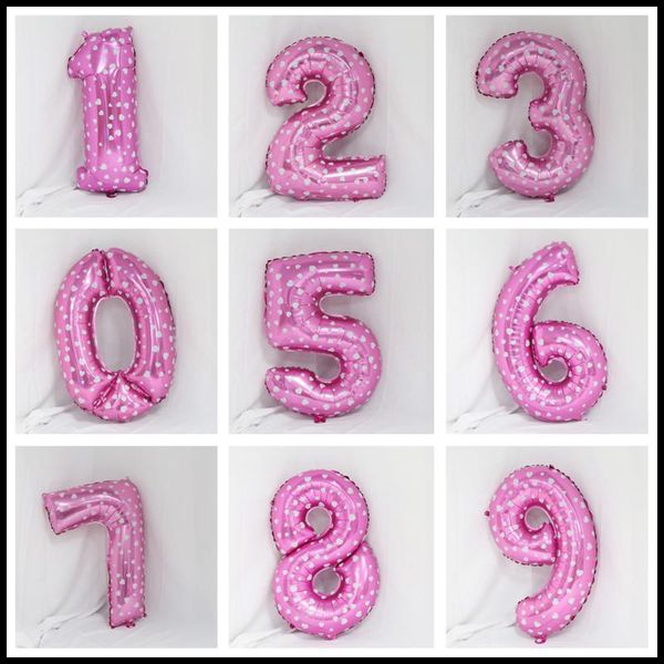 

party decoration 1pcs 32inch pink wave point aluminum film digital balloons children birthday anniversary year supplies