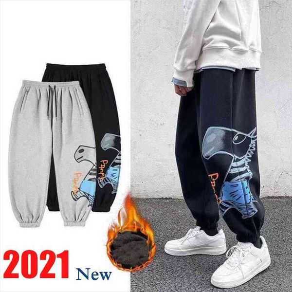 

loose warm sweatpants street women pants style fashion big size trousers elastic waist outdoor jogging pantalones de hombre, Black