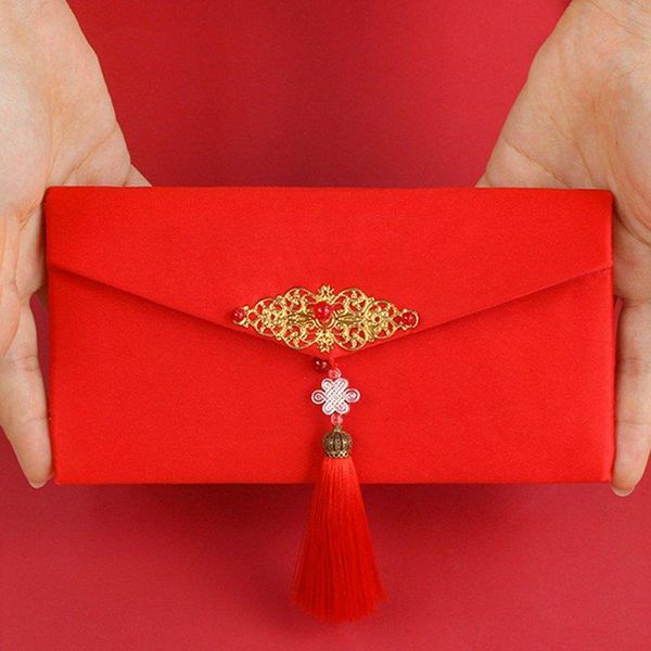 

gift wrap festive chinese red envelope year fabric knot tassel profit sealed