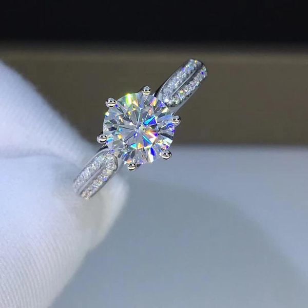 

1ct carat round moissanite wedding rings for women s925 sterling silver platinum plated engagement rings vvs1 clarity d color, Slivery;golden