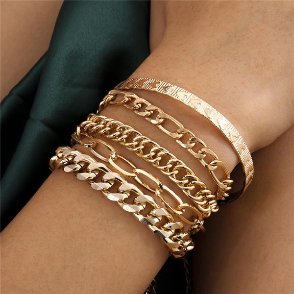 

temperament hollow chain tassel bracelet women simple geart-shaped embossed metal set link,, Black