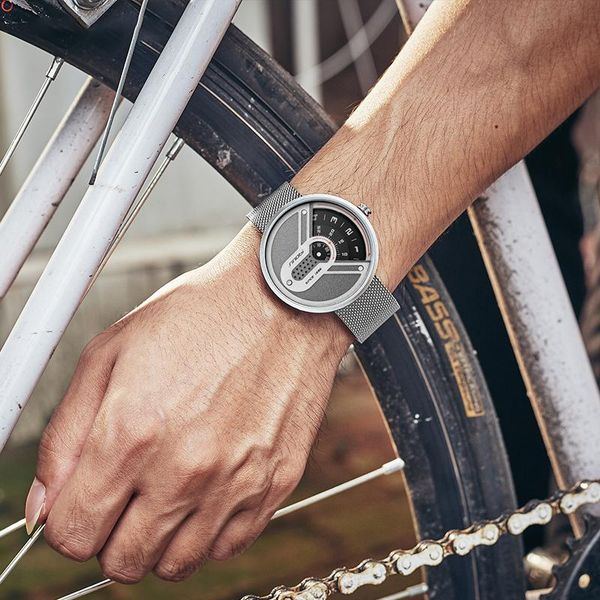 

wristwatches men's casual non-pointer watch with personality fashion business quartz steel band creative simple trend, Slivery;brown