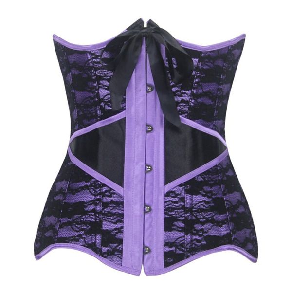 

Satin Purple/Beige Underbust Corset Spiarl Steel Boned Clubwear Push Up Waist Cincher lace DECORATED Bustier Plus Size -2XL