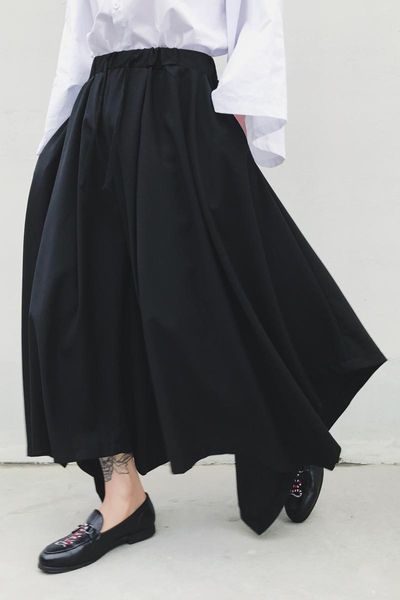 

pant ultra-broad male elegant single original culottes design casual bell-bottoms nine broad legs wu30, Black