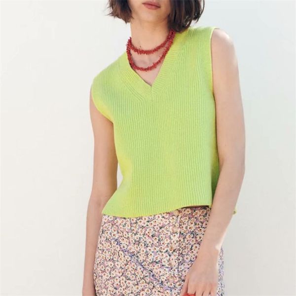 

women summer knitting tank camis za sleeveless v-neck solid female fashion street clothing 210513, White