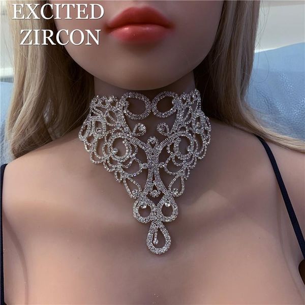 

luxury bridal wedding fashion exquisite hollow out zircon necklace collar temperament princess crystal accessories chokers, Golden;silver