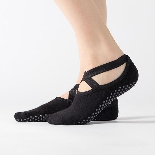 

sports socks 1 pairs yoga non-slip cross breathable pilates ballet women cotton dance slipper, Black